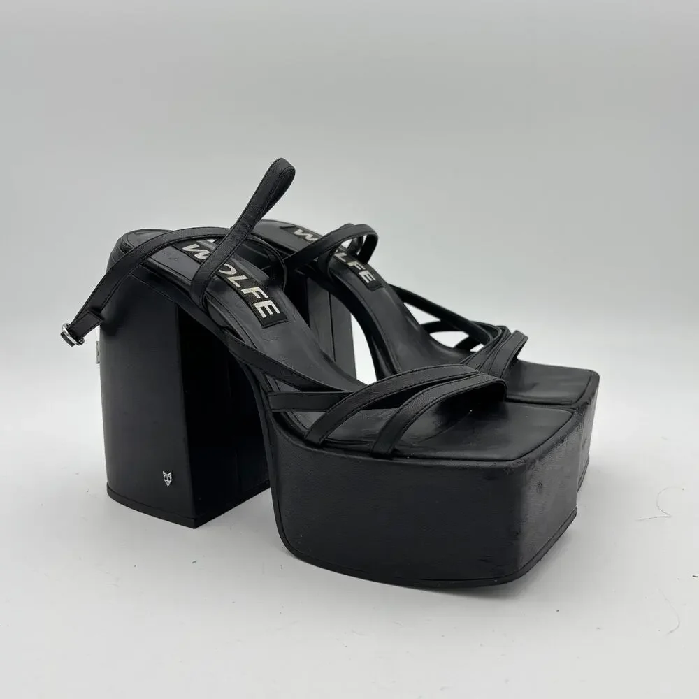 Naked Wolfe Jada Leather Platform Sandals Heels Women's 9 Y2K Brat - Picture 1 of 12